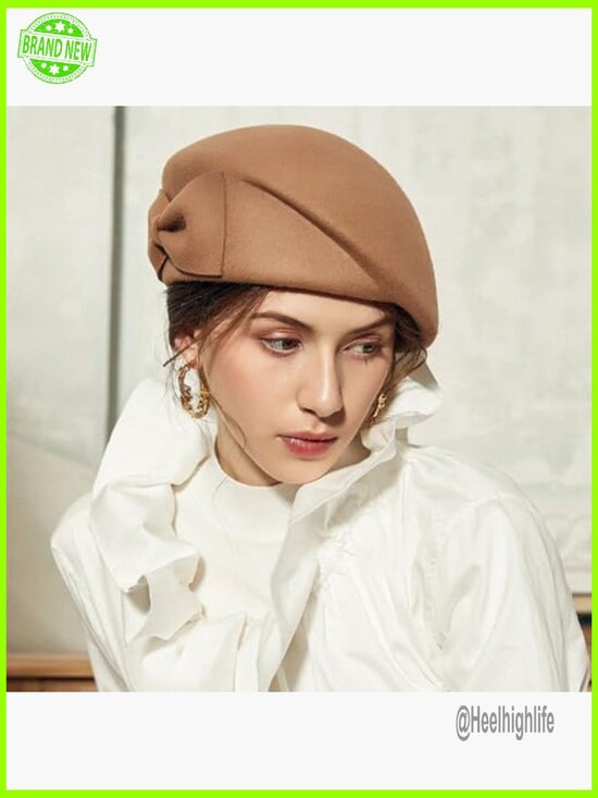 Vintage Wool Felt Beret Pearl Fascinator Adjustable Fedora Wedding Church Hat main image 6
